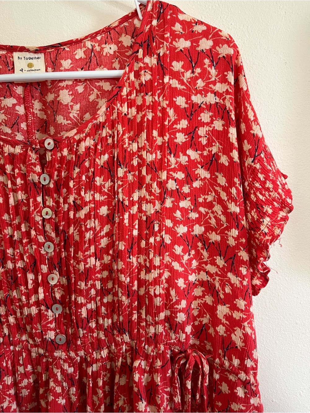By Together Red Floral Button-Front Peplum Tunic - Picture 2 of 2